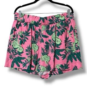 LOFT pink and green floral linen blend shorts pockets women’s large new with tag